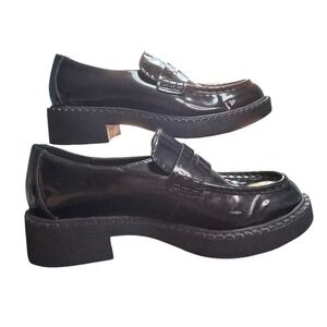 Steve MADDEN GIRL Chunky Heel Platform Loafers Shoes Womens Size 7M Black